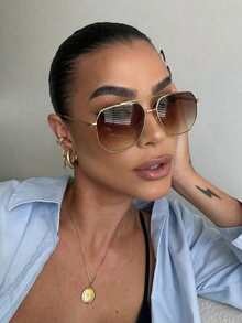 1 Stück Damen Retro Metall Doppelsteg Pilotenbrille Oversized Mode Brille, unisex Boho Urlaubs Mode Fahrbrille - Verschiedenfarbig - Übersicht 1