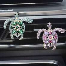 1pc/3pcs Rhinestone Inlaid Colorful Gem Turtle Decor Car Air Vent Fragrance Clip, Creative Car Interior Aroma Diffuser - 1pc-green - View 2