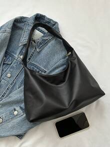 优雅简约新月形设计女士单肩手提包。黑色包包。女士包袋 - 黑色 - 查看 9