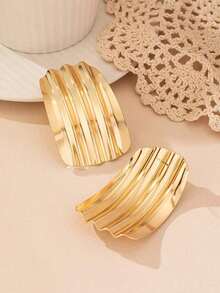 1pair Asymmetrical Geometric Pleated Pendant Vintage Statement Earrings Women, European And American Style - Vàng - Xem 5