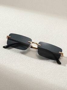 1 Pair Black Ultra-Thin Frameless Y2K Fashion Glasses, Suitable For Summer Beach, Driving And Other Occasions, Ideal Accessory For Beach, Casual And Streetwear Styles, Can Be Paired With Sweaters, Jackets, Hoodies, Leggings And Cargo Pants, Perfect For Summer Beach Vacation, Outdoor Activities And Travel - màu đen - Xem 3