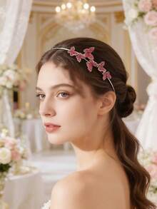 The 4pcs Pink Rhinestone Butterfly Flower Hairband Is Elegant And Beautiful, Making It A Perfect Gift For Dates And Festivals Hair Hoop,Summer,Holiday,Travel - Multicolor - View 2
