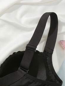 Women's Lace Padded Push-Up Bra, Comfortable Wide Straps, Lift And Enhance Bust, Breathable Backless Design, Suitable For Daily Wear - Black - View 5