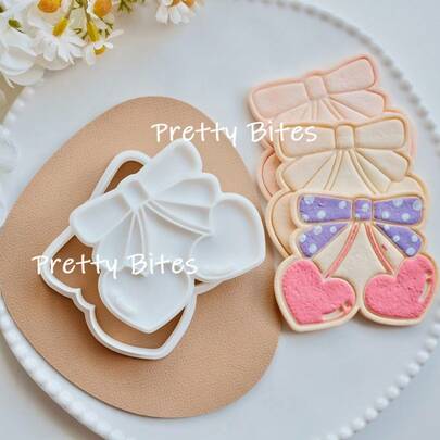 Khuôn bánh quy hình bướm và nơ hình quả anh đào, dụng cụ tự làm bánh hình quả anh đào đáng yêu cho bé gái, khuôn cắt bánh fondant, khuôn dập, quà tặng sinh nhật.
