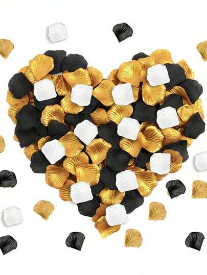 2000pcs Artificial Silk Rose Petals, Black, Gold And White, Suitable For Wedding, Party, Halloween Decoration, Gift Box Filler, Romantic Rose, Proposal Rose Petals, Wedding Decor, Home Decor, Room Accents, Party Favors, Bridal Gift, Birthday, Graduation, Bachelorette Party And More Occasions
