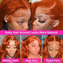 250% Density Ginger Orange 13x4 Lace Front Wigs Human Hair Pre Plucked With Baby Hair 350 Color Body Wave HD Transparent Lace Front Human Hair Wigs For Women Ear To Ear Long Hairline - S350 - 查看 8