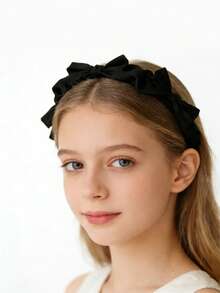 三件套甜美缎面蝴蝶结发带，优雅百搭，飘逸的黑色、白色和粉色发带，完美适合日常造型。 - 彩色 - 查看 4