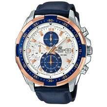 Casio 卡西欧 Edifice EFR-539L 双色金蓝表圈三眼计时石英男士腕表，100米防水，真皮表带，夜光商务运动腕表 - 均碼 - 查看 6