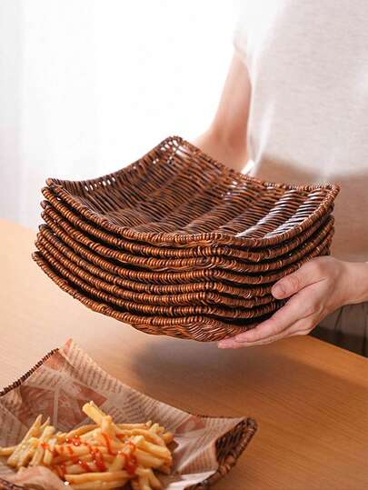 1件创意炸鸡薯条托盘，藤编水果盘，零食篮，餐桌装饰盘，零食托盘，编织水果篮，薯条架，厨房收纳篮，面包甜点篮，户外野餐篮，餐桌及厨房台面收纳托盘，厨房配件