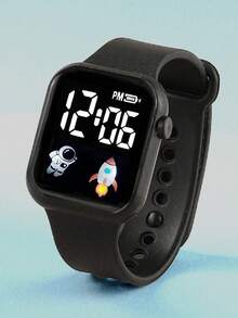 6 piezas/Set Reloj electrónico deportivo con pantalla digital y patrón de cohete de dibujos animados lindo para niños y niñas, múltiples opciones de color, adecuado para uso diario y fiestas - Multicolor - Ver 7