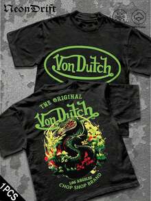 NeonDrift Double-Sided Printing Men's-Shirt Men's Short-Sleeve-Shirt100% Cotton Fabric Soft & Skin-Friendly Unisex Style Gifts Spring Festival, Valentine's Day,'s Day &-Van Dutch Print Men Shirt Classic Americana Style Graphic Tee Streetwear Fashion Casual Wear Car Enthusiasts And Vintage Culture Lovers - Đen 2 - Xem 1
