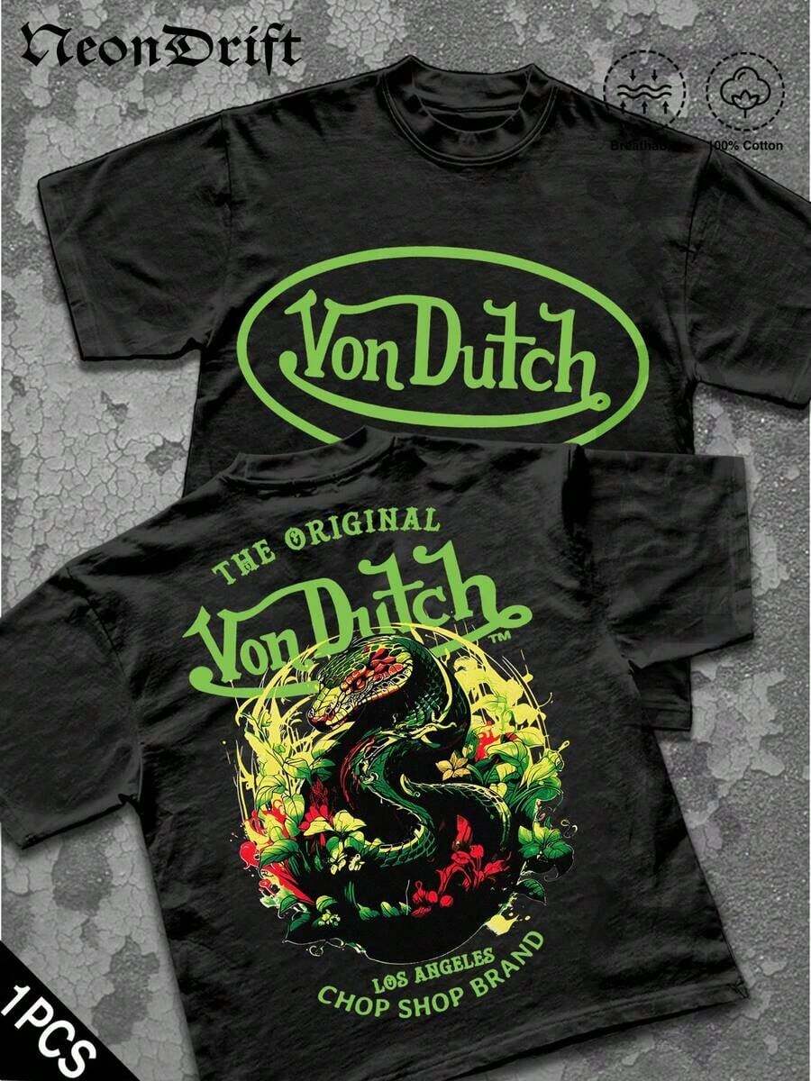 NeonDrift Double-Sided Printing Men's-Shirt Men's Short-Sleeve-Shirt100% Cotton Fabric Soft & Skin-Friendly Unisex Style Gifts Spring Festival, Valentine's Day,'s Day &-Van Dutch Print Men Shirt Classic Americana Style Graphic Tee Streetwear Fashion Casual Wear Car Enthusiasts And Vintage Culture Lovers - Đen 2 - Xem 1