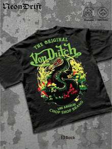 NeonDrift Double-Sided Printing Men's-Shirt Men's Short-Sleeve-Shirt100% Cotton Fabric Soft & Skin-Friendly Unisex Style Gifts Spring Festival, Valentine's Day,'s Day &-Van Dutch Print Men Shirt Classic Americana Style Graphic Tee Streetwear Fashion Casual Wear Car Enthusiasts And Vintage Culture Lovers - Đen 2 - Xem 3