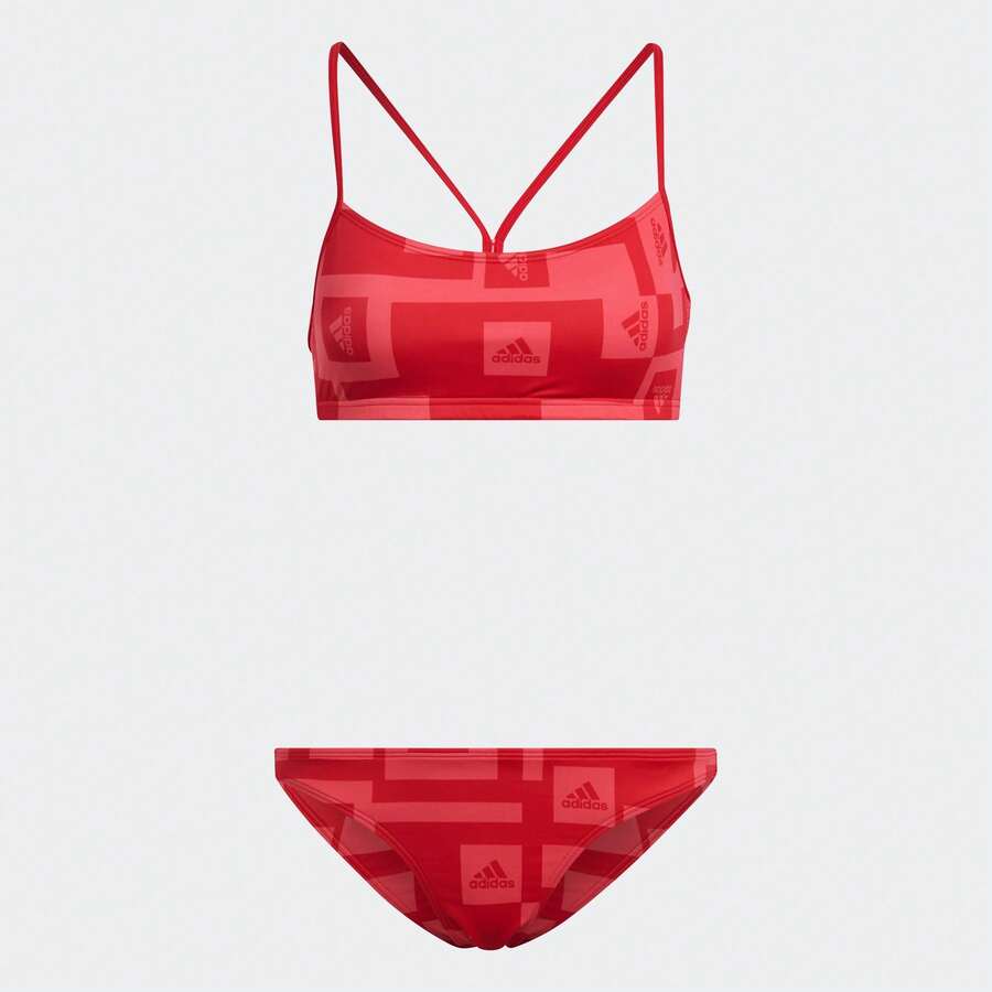 Adidas 女士舒适运动休闲时尚吊带比基尼泳衣，泳装套装 H62032 - 漩渦螢光紅/鮮紅 - 查看 1