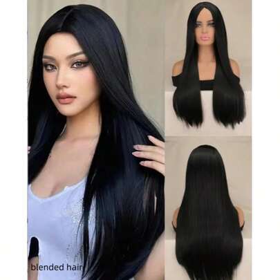 13x4 真人高清蕾丝前假发，人发混纺，超贴合设计，预先拔毛，自然发际线，漂白发结，180% 密度，直发，0.10mm 超薄高清蕾丝前假发，8-36 英寸，自然黑