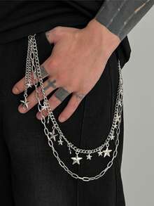 1件装嘻哈三层星形吊坠男士合金腰带，适合夜店派对和日常穿着 - 銀色 - 查看 11