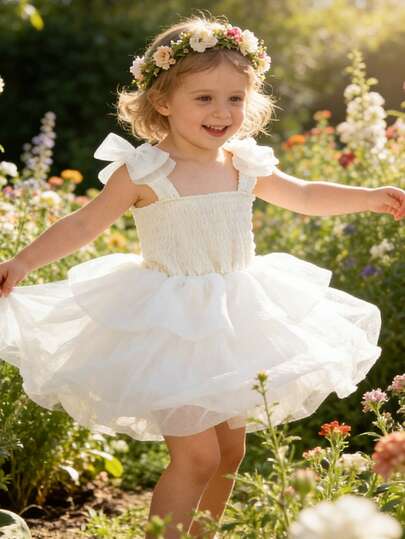 Butterfly Decor Young Girl Princess Dress, Puffy Formal Gown