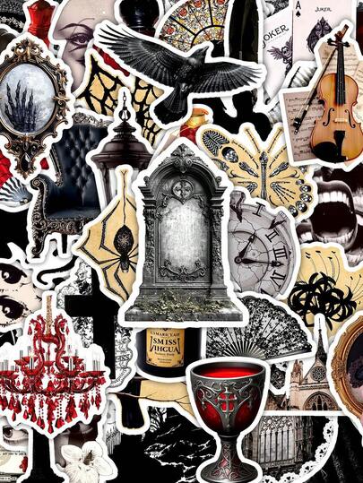 50pcs Vintage Gothic Graffiti Stickers, Medieval Horror Style, Waterproof And Durable, Suitable For Motorcycle Helmets, Cars, Gift Boxes, Envelopes, Graffiti Stickers, Guitars, Laptops, Luggage, DIY Crafts, Helmet Stickers, Gamer Stickers, Sticker Books, Games, Diary Stickers, Bicycle Stickers, Gamer Birthday Party, Gamer Party, Office Decor