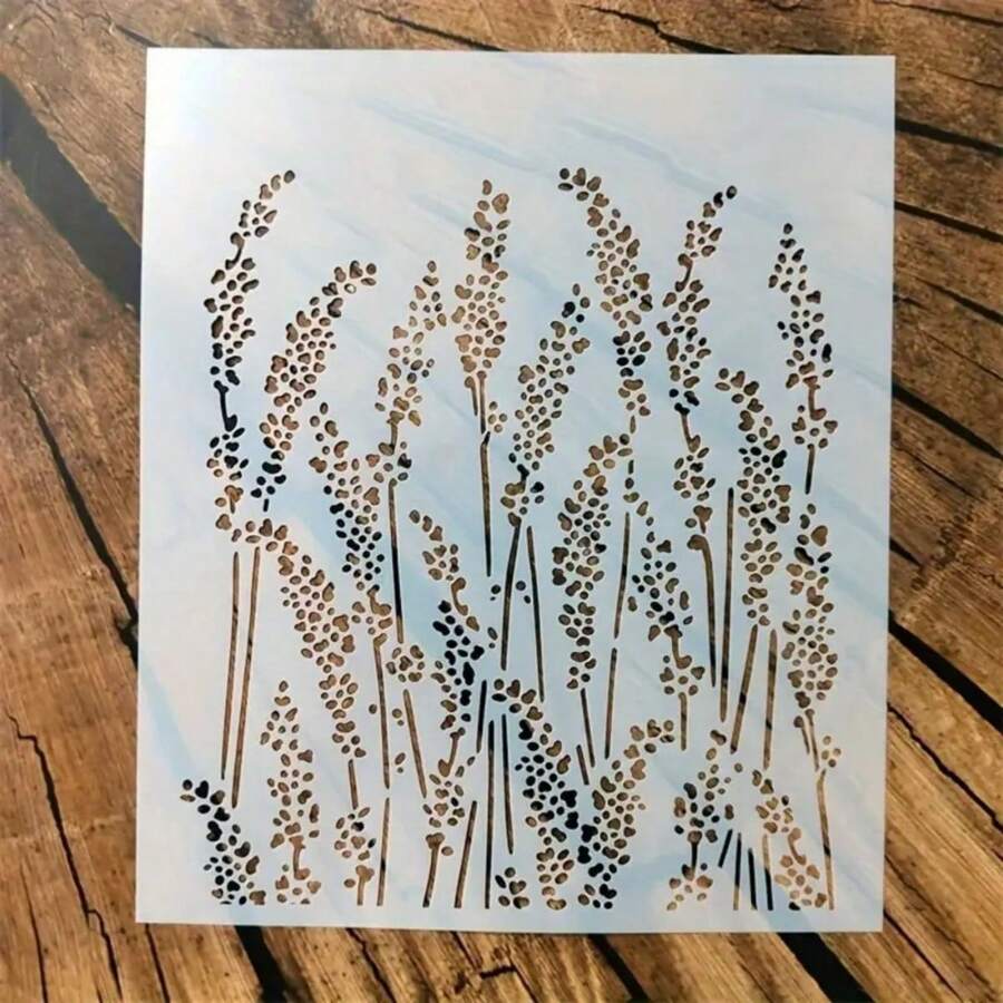 1个可重复使用的薰衣草图案塑料模板，适用于美术用品、布料、木材、墙面装饰，镂空花卉设计，可水洗工艺模板 - 單件 - 查看 1