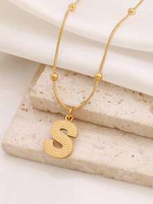 1 pieza Collar con colgante de letra de acero inoxidable de moda para mujer, colgante con inicial en mayúscula, joyería de regalo - collar - Ver 9