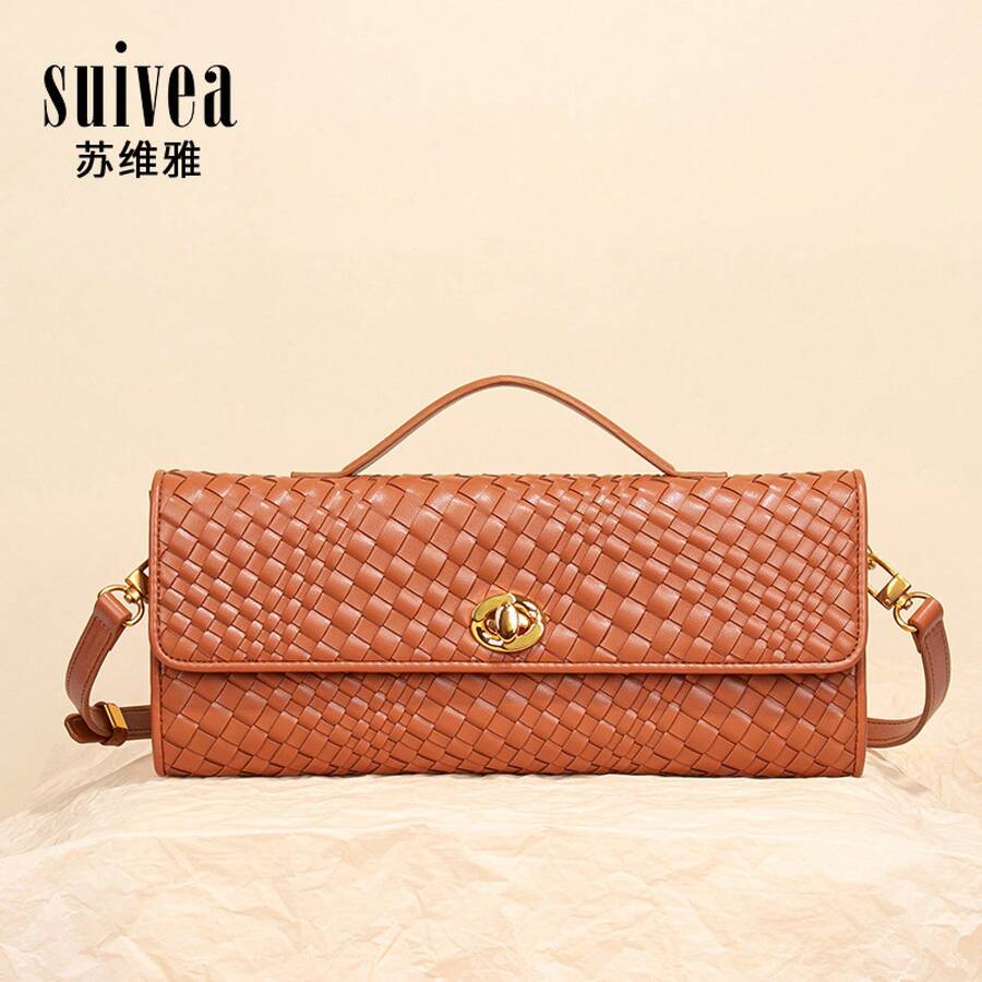 25 nuevos modelos de bolsos de mano cruzados con cierre tejido a mano, bolsos de noche tipo acordeón de alta calidad, bolsos cruzados de un solo hombro. - B1893# Uva Morada/Chocolate - Ver 1