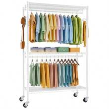 Estante organizador ajustable de doble barra para colgar ropa Armario Independiente Organizador de Ropa con gancho Perchero para colgar ropa clóset 120 x 45 x 205cm blanco - Blanco - Ver 1
