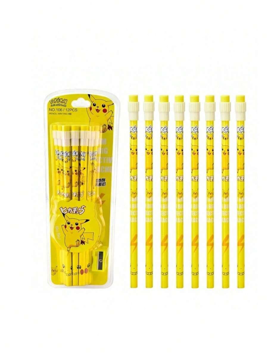 12pcs Creative Funny Cartoon 2B Wooden Pencils With Erasers, Suitable For Back To School, Students - Multicolor - View 1