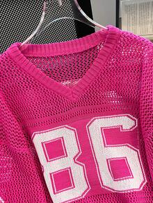 Áo nỉ rộng rãi, dáng suông mùa hè dành cho nữ, in số, kiểu dáng thanh lịch, thoáng mát, thích hợp mặc mùa xuân. - Màu Hồng Tươi - Xem 5