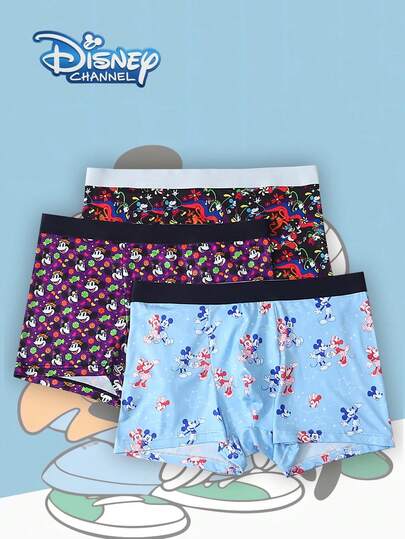 Disney 3pcs Cartoon Graffiti Print Men's Underwear, Elastic Waistband Men's Boxer Briefs