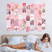 Photo Collage Kit Pastel Pink For Wall Aesthetic 50 Pictures Pink Room Decor Gifts For Girls Photo Wall Art For Teen Girls Bedroom Decor - 粉色 - 查看 5