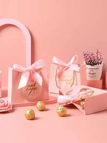 Mini Pink Bow Gift Bag With Handle, Small Party Favor Bag For Easter/Mother's Day/Wedding, Gift Packaging (Pink), Gifts For Couples, Anniversary, Women, Thank You Cards, Gift Sets, Paper Bags, Valentine's Day Gifts For Him, Best Friend Gifts - J-Multicolor - View 3