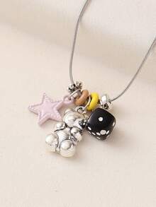 1 chiếc vòng cổ bằng thép không gỉ điều chỉnh được, mặt dây chuyền hình ngôi sao, gấu, xúc xắc đính cườm thủ công thanh lịch và dễ thương, có thể điều chỉnh kích thước, phù hợp cho nữ giới, dự tiệc, quà tặng, mọi mùa, kỳ nghỉ, chụp ảnh, và đeo hàng ngày. - Nhiều màu - Xem 6