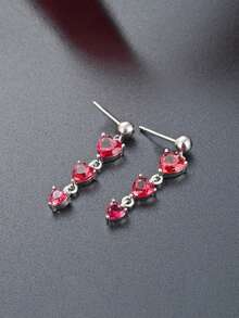 Heart Pendant & Silver Heart Stud Earrings, Versatile For Daily Wear And Party - Hot Pink - View 7