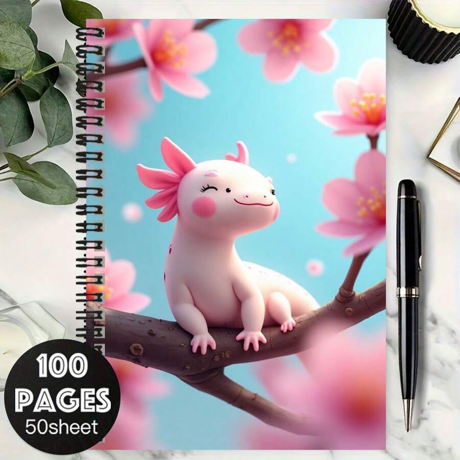 Caiet spiralat cu 100 de pagini cu model drăguț de dragoni și flori Sakura, potrivit pentru serviciu, studiu, școală, cadou de absolvire, cadou de ziua de naștere, scrierea jurnalului, planificare zilnică, blocnotes, o alegere practică și elegantă de cadou! - T - Vizualizare 1