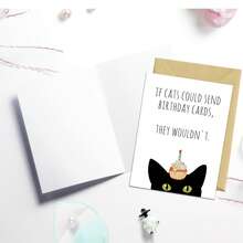 1 Fun Animal Birthday Card With An Envelope: A Cute Black Cat With A Cupcake And Candles. - A - View 5