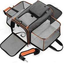 Foldable Cat Carrier, Portable Bag For Small Dogs, Cat Travel Bag For The Car, Expandable Pet Backpack With Large Capacity, Portable And Lightweight Cat Carrier, Pet Travel Essentials - 灰色+橘色 - 查看 12