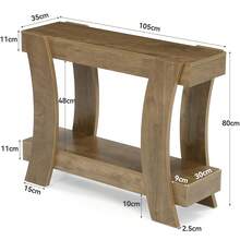 LITTLE TREE Console Table Entryway Sofa Table 2-Tier Narrow Shelves Behind Couch Hallway Foyer Rustic Brown - Brown - View 2