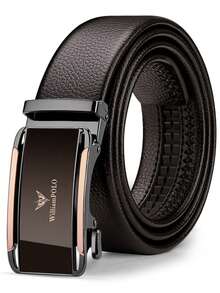 WilliamPOLO荔枝纹仿皮腰带，撞色扣男士自动扣腰带，日常商务皆宜，长度可调节 - 金槍色 - 查看 15