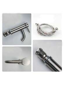 Single-Hole 304 Stainless Steel Brushed Bathroom Basin Faucet, Classic Arc Design, Ceramic Valve - Suitable For Hotels, Kitchens, And Bathrooms - Silver - View 9