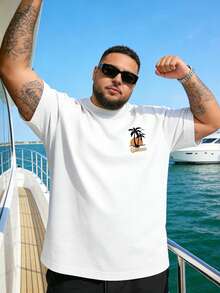 Plus Size Men's Crew Neck Short Sleeve T-Shirt, Letter Print Casual Versatile T-Shirt, Suitable For Outdoor Activities And Sports Wear White - White - View 6