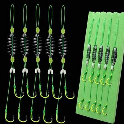 5个/套 荧光绿高碳钢鱼钩 8#-13# 强力锋利弹簧钩 适用于海水和淡水垂钓