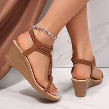 Wedges Sandals For Women Braided Summer Gladiator Open Toe Slingback Shoes Beach Vacation Casual Platform Bohemian - màu nâu - Xem 9
