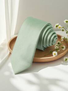 1pc Men's Fashion Solid Mint Green Thin Striped Versatile Narrow Necktie, Suitable For Banquet, Party, School, Wedding Matching - Mint Green - View 1