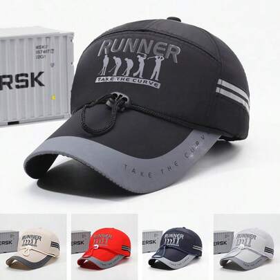 Men's Summer Sun Hat With Reflective Stripe, Long Brim Fishing Hat, Windproof Cord Outdoor Sun Hat, Large Brim Breathable Fishing Hiking Night Activity Cap