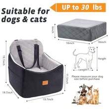Asiento de coche para perros pequeños/medianos asiento elevador de espuma viscoelástica  de viaje por asiento de coche con funda extraíble lavable bolsillos de almacenamiento para perros - Negro  gris - Ver 3