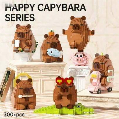 300+ Pieces Cute Capybara Adult Building Blocks, 300+Pcs, Birthday Gift, DIY Animal Series Building Blocks, Desktop Decoration, Pressure Relief, Stress Relief, Home Collection Decoration, Assembly Doll, Office Desktop Ornament, Festival Gift, Father's Day Gift, Wedding Gift, Wedding Decor, Graduation Gift