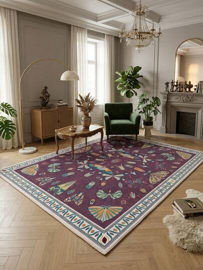1pc Rug/Carpet/Area Rug/Door Mat/Runner, European And American Elegant Luxury - Vibrant Insect And Floral Pattern Design Printed Carpet - Large Size Carpet, Suitable For Bathroom, Kitchen, Entryway, Hallway, Bedside, Living Room, Bedroom, All Season Machine Washable Carpet Mat, Home Decor