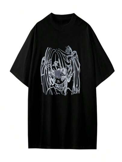 Ｔシャツ 量産型 半袖 レディース 漫画プリント アームウォーマー付き 病み可愛い かっこいい 原宿系 配色 切り替え シャツ 地雷系 フリル Y2K カットソー サブカル系 学院 おしゃれ 服