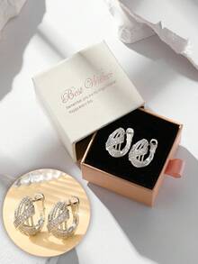 精美礼盒装优雅立方氧化锆编织圈形耳环，奢华闪亮圆形耳环，女士婚礼派对珠宝礼品，铜质材质，不褪色，防过敏 - 銀色 - 查看 7