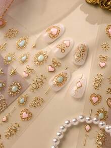 1片装奢华5D美甲贴纸 复古闪亮仿宝石美甲贴纸 宫廷风爱心星星美甲贴纸 - 彩色 - 查看 5